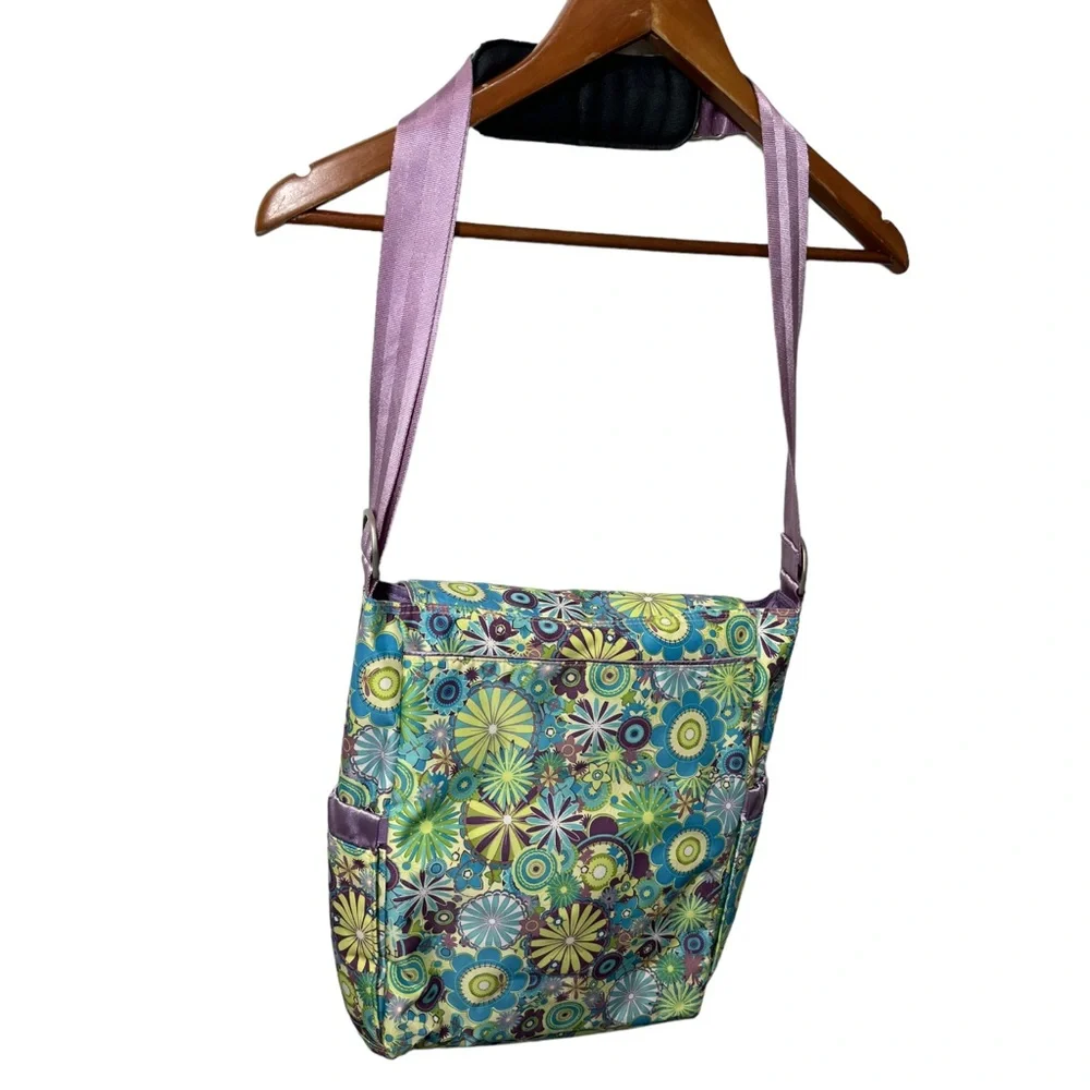 JU JU BE LARGE LAVENDER & GREEN FLORAL DIAPER CARRY BAG
